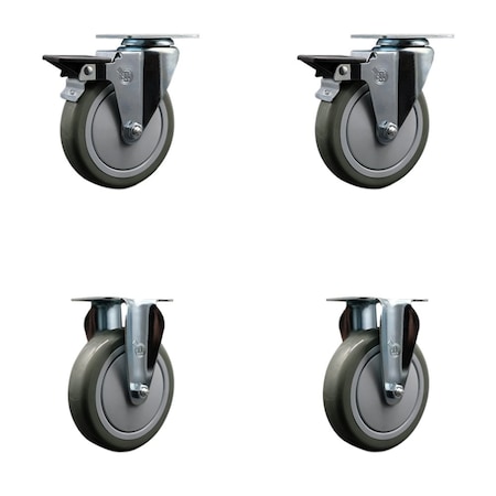 Service Caster 5'' Gray Poly Wheel Swivel Top Plate Caster Set with 2 Posi Brakes 2 Rigid, 4PK SCC-20S514-PPUB-PLB-2-R-2